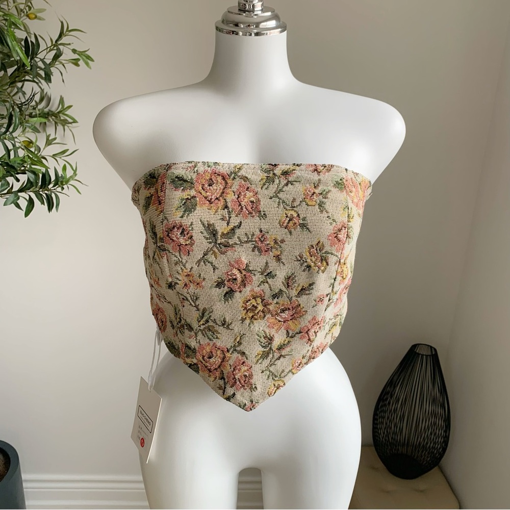 Floral Tapestry Strapless Corset Top Vintage Bustier NWT